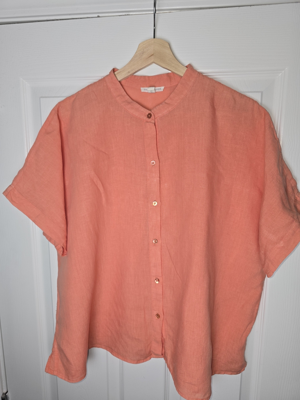 Eileen Fisher Coral Button-Front Linen Shirt Size Large